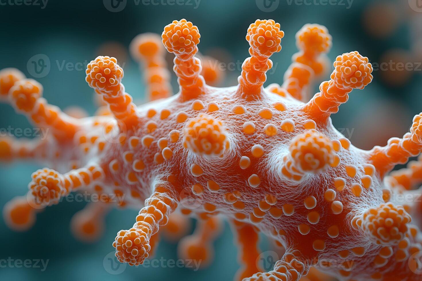 Close-Up of Virus Structure with Spiky Protrusions in Scientific Visualization photo