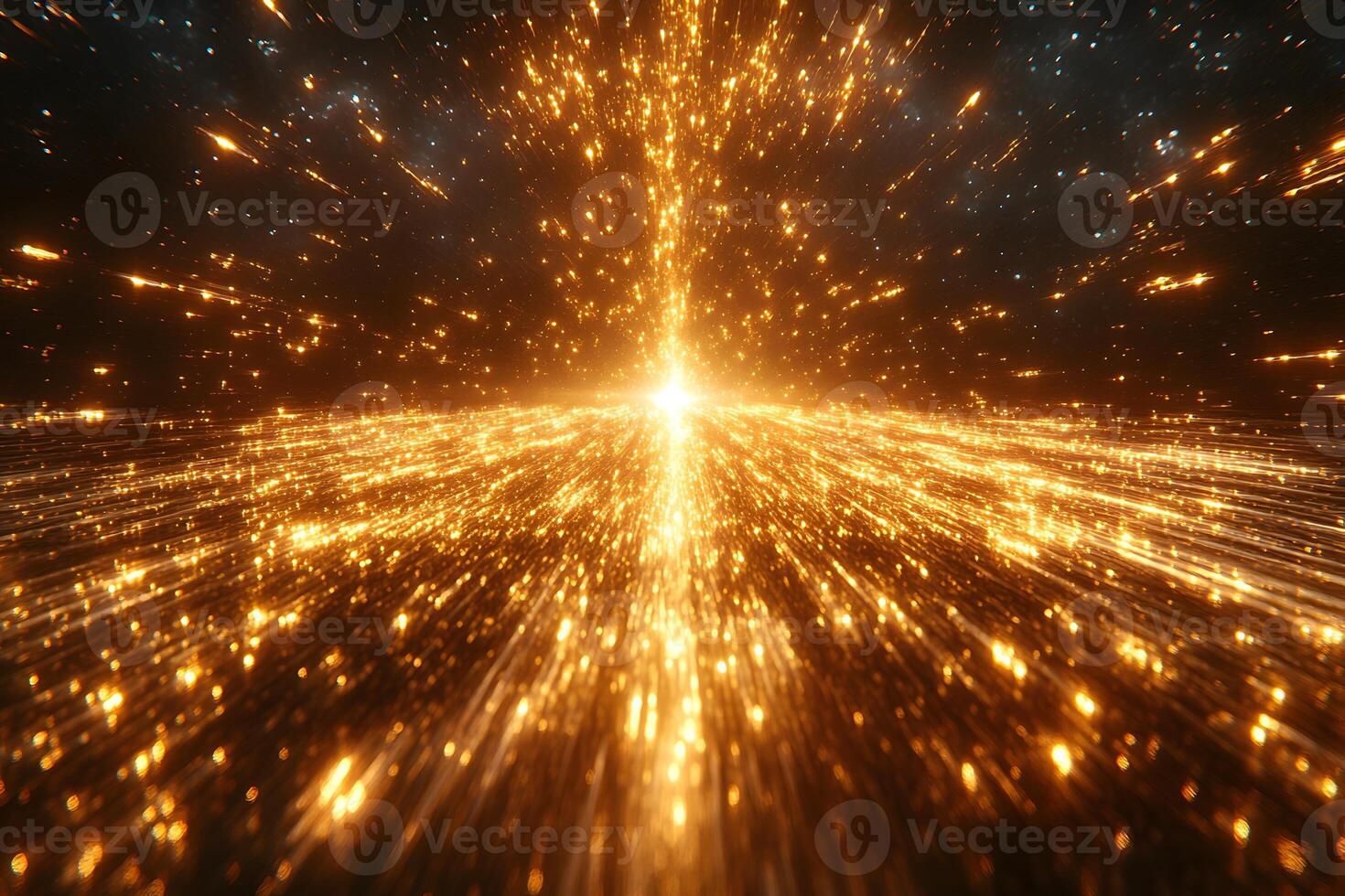 Golden Light Burst in Space with Radiant Starfield - Cosmic Energy and Mystery photo