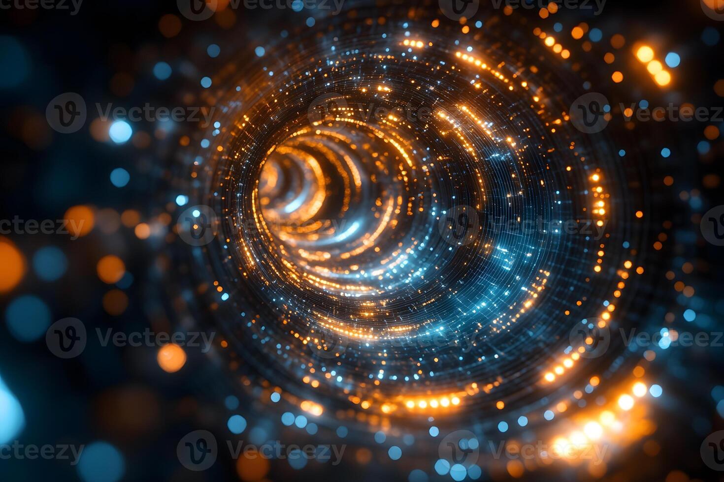 Futuristic Vortex of Glowing Orange and Blue Lights - Abstract Technology Background for Digital Art photo
