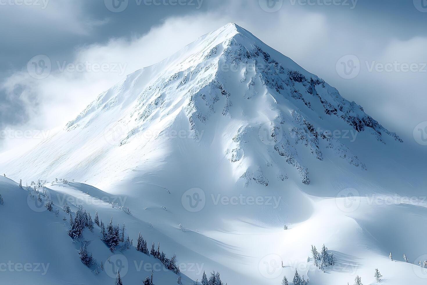 Majestic Snow-Covered Mountain Peak in Winter Wonderland photo