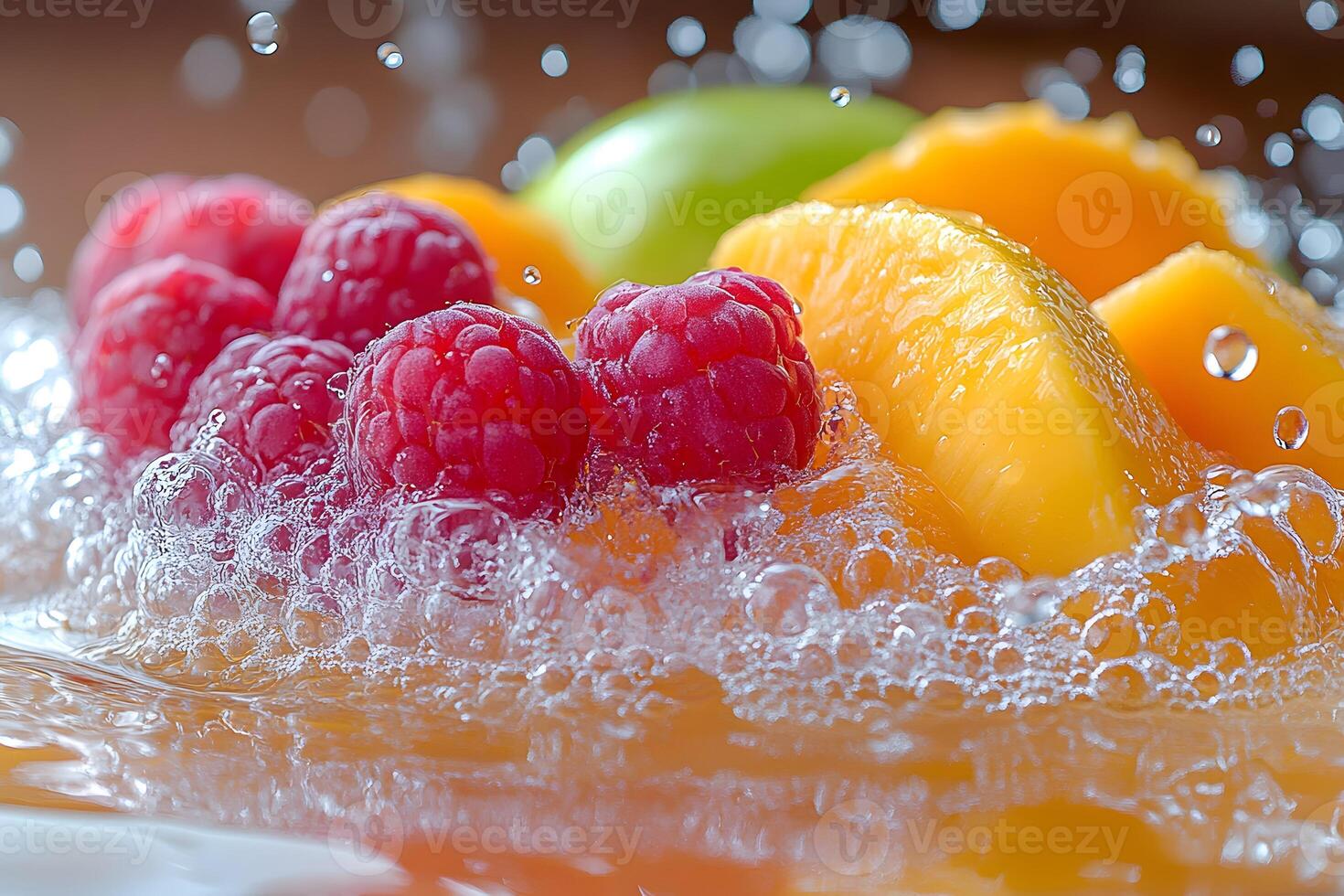Fresh Summer Vibes with Raspberries and Mango in a Refreshing Splash photo