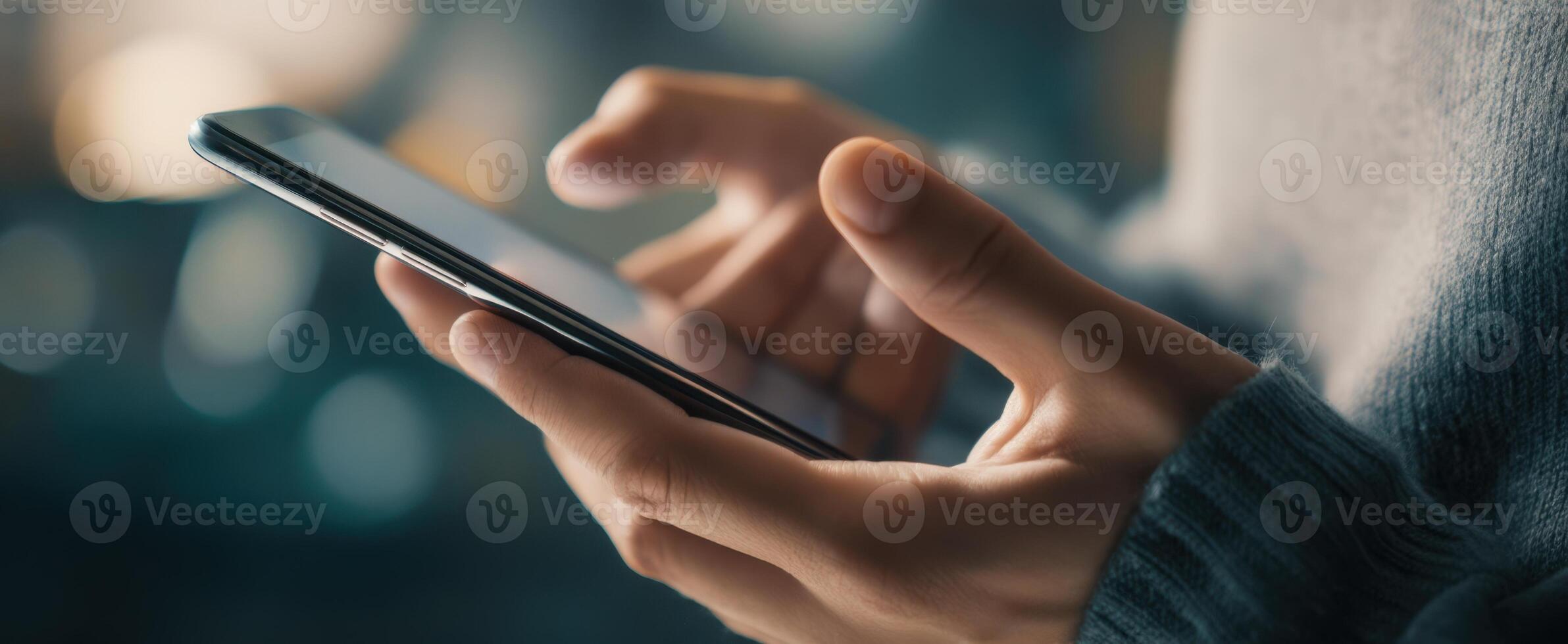 The individual interacting with a smartphone in a relaxed indoor setting. photo