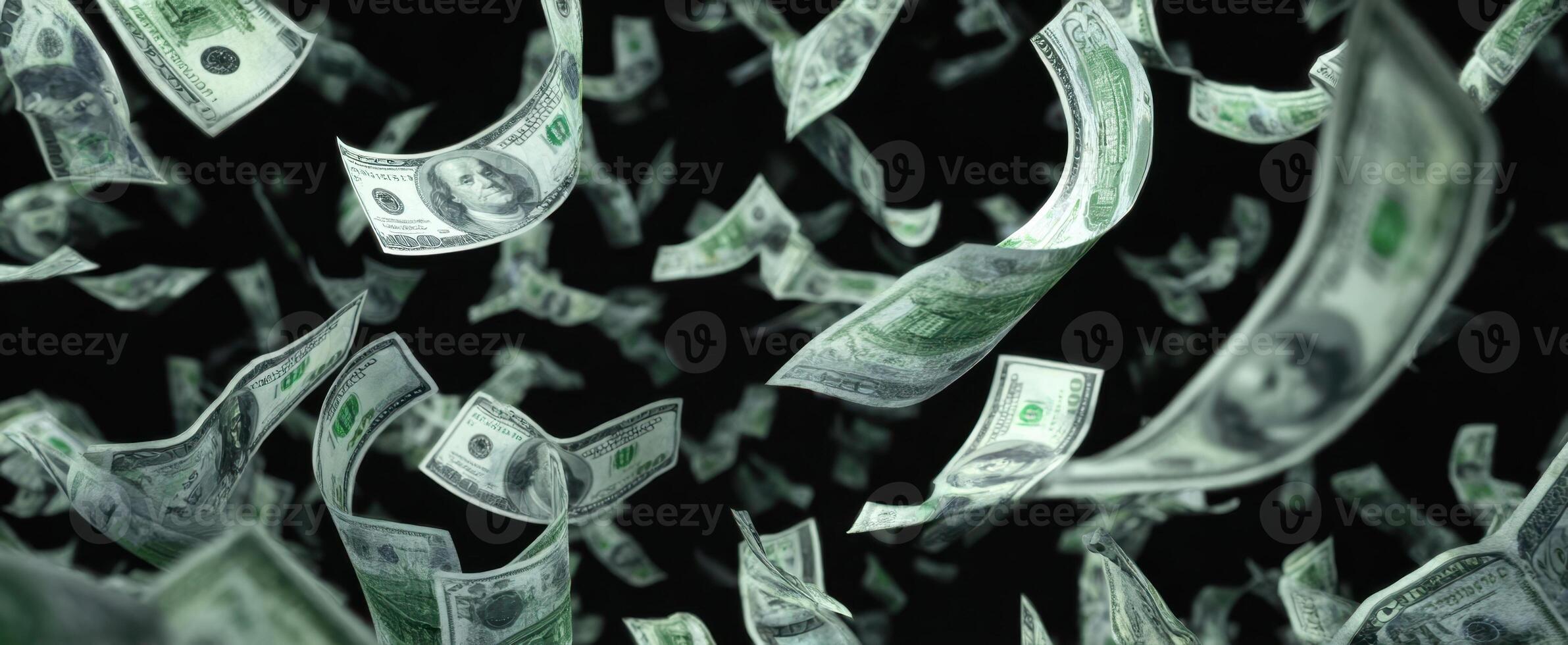 The Money Bills Floating in the Air Representing Wealth and Prosperity photo