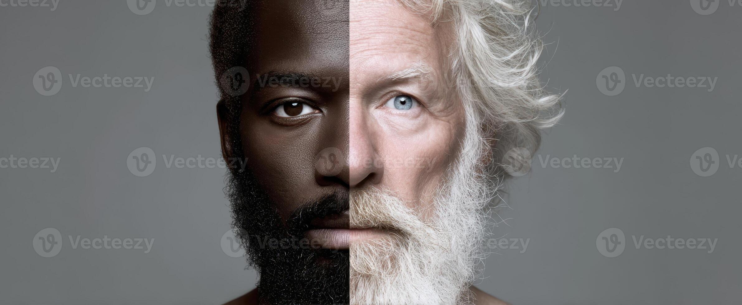 The striking contrast of diverse faces representing age and ethnicity. photo