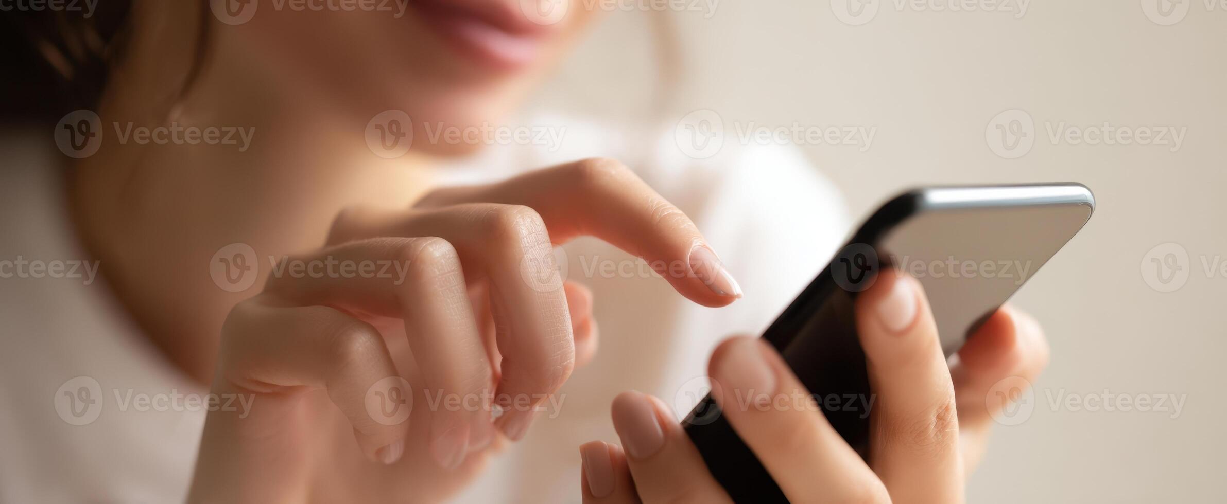 The woman using a smartphone for communication and browsing activities. photo