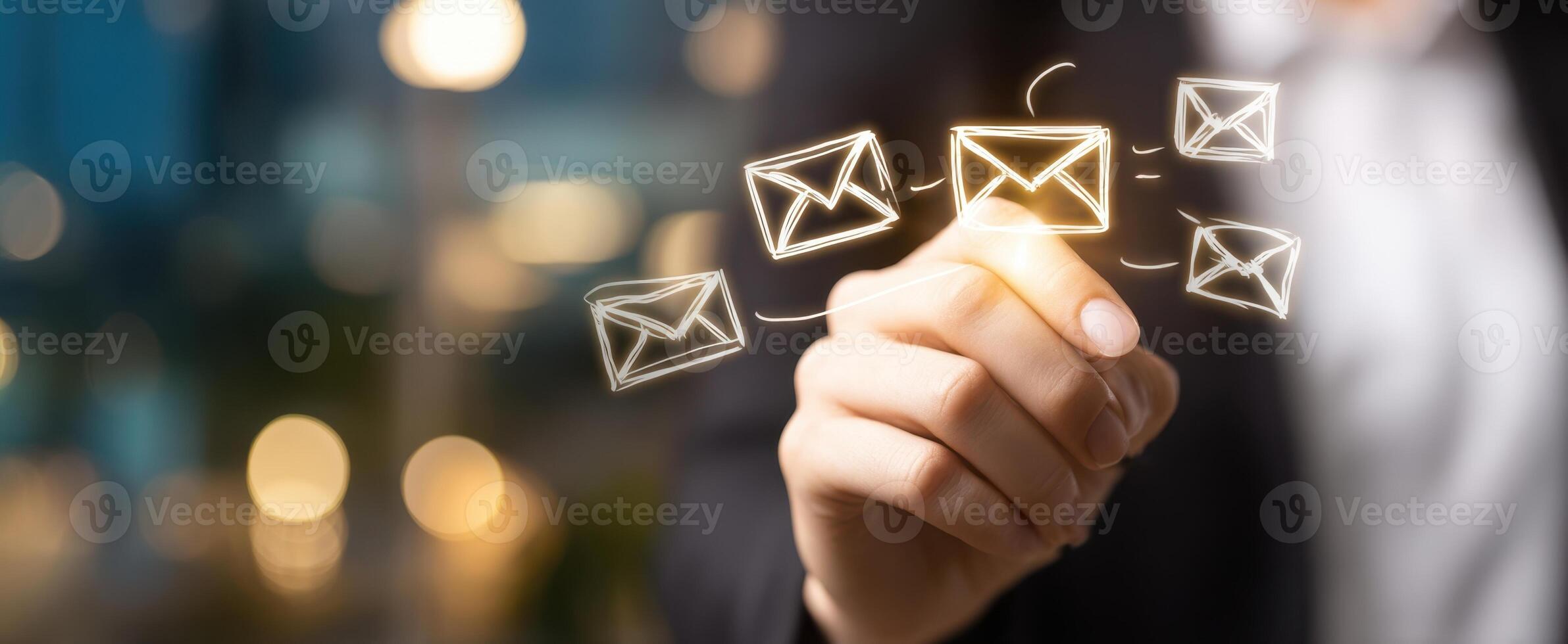 The hand highlighting digital emails for effective communication and networking. photo