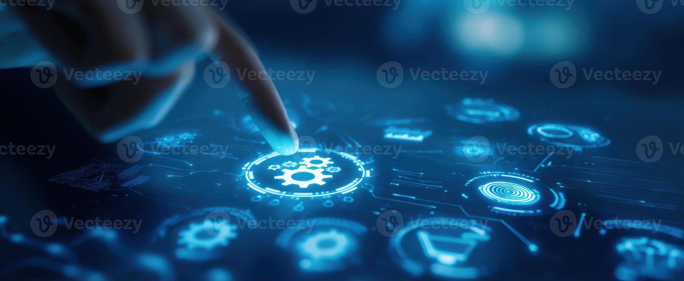 The interactive digital interface showcasing futuristic automation and technology dynamics. photo