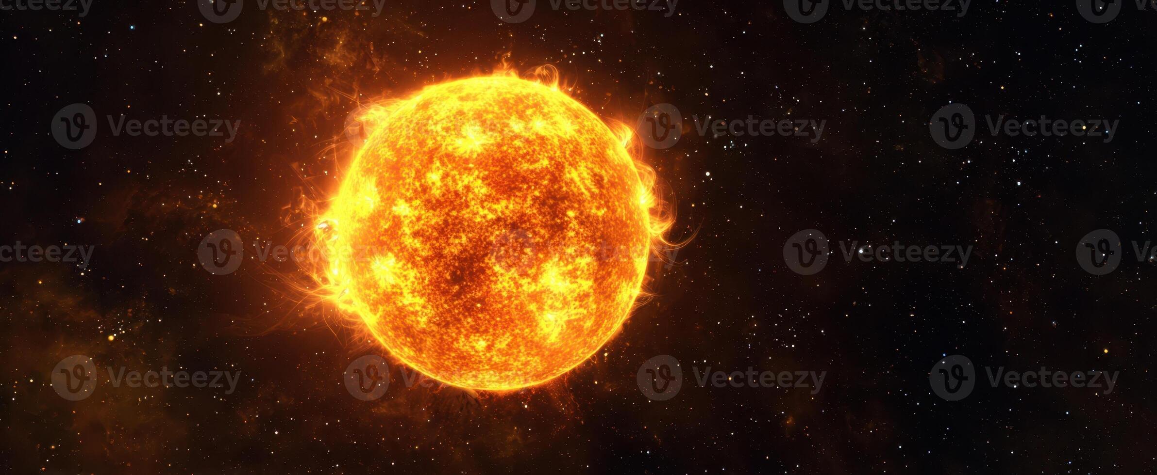 The radiant sun illuminating the vast cosmic expanse of the universe. photo