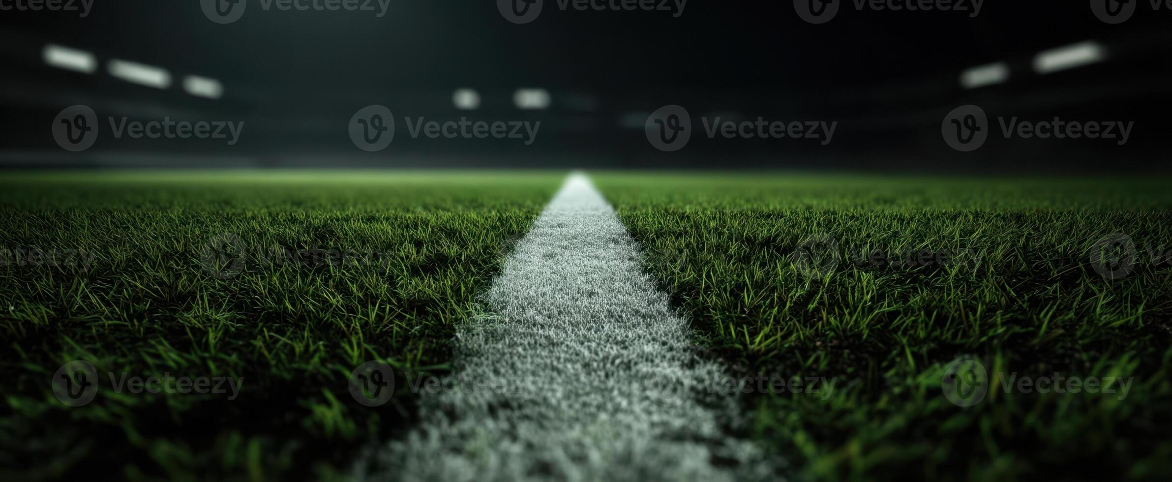 The soccer field viewed from the ground with a striking white line. photo
