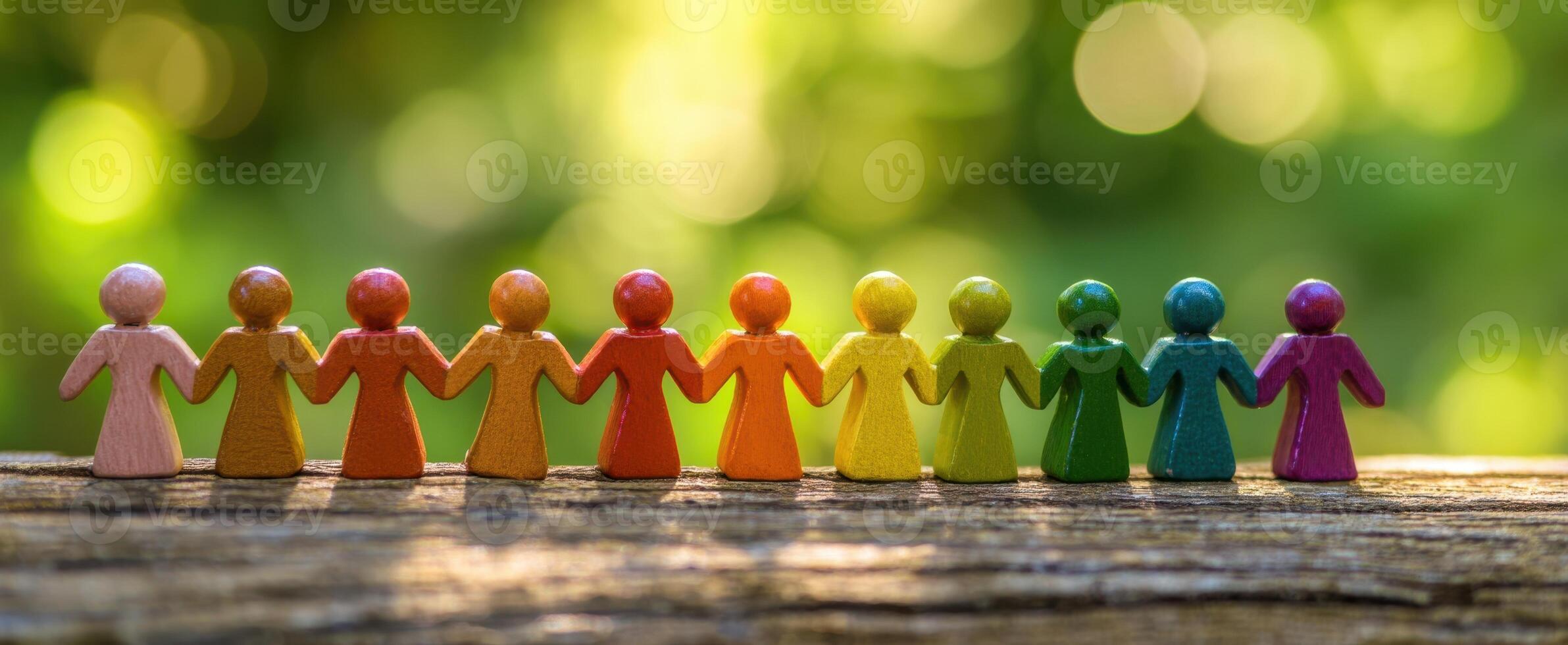 The colorful figures representing unity and togetherness in a natural setting. photo
