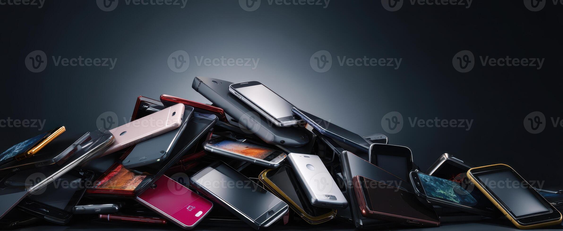 The pile of smartphones showcasing modern technology and communication devices. photo