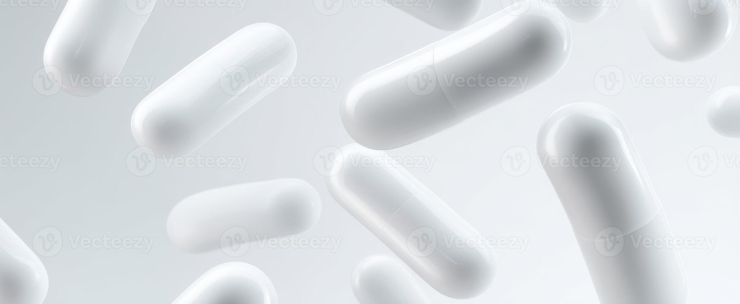 The floating white capsules against a light background depicting modern healthcare. photo