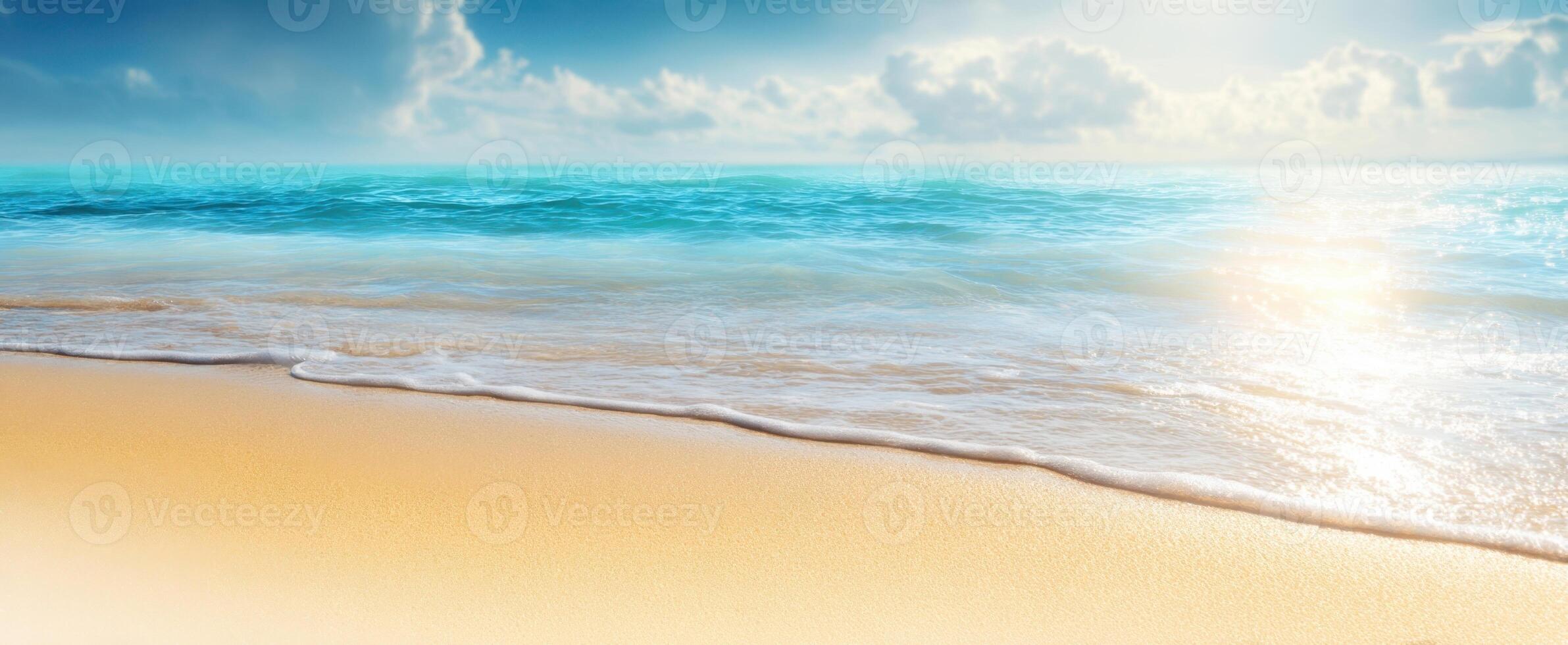 The serene beach landscape with gentle waves and a vibrant sky. photo
