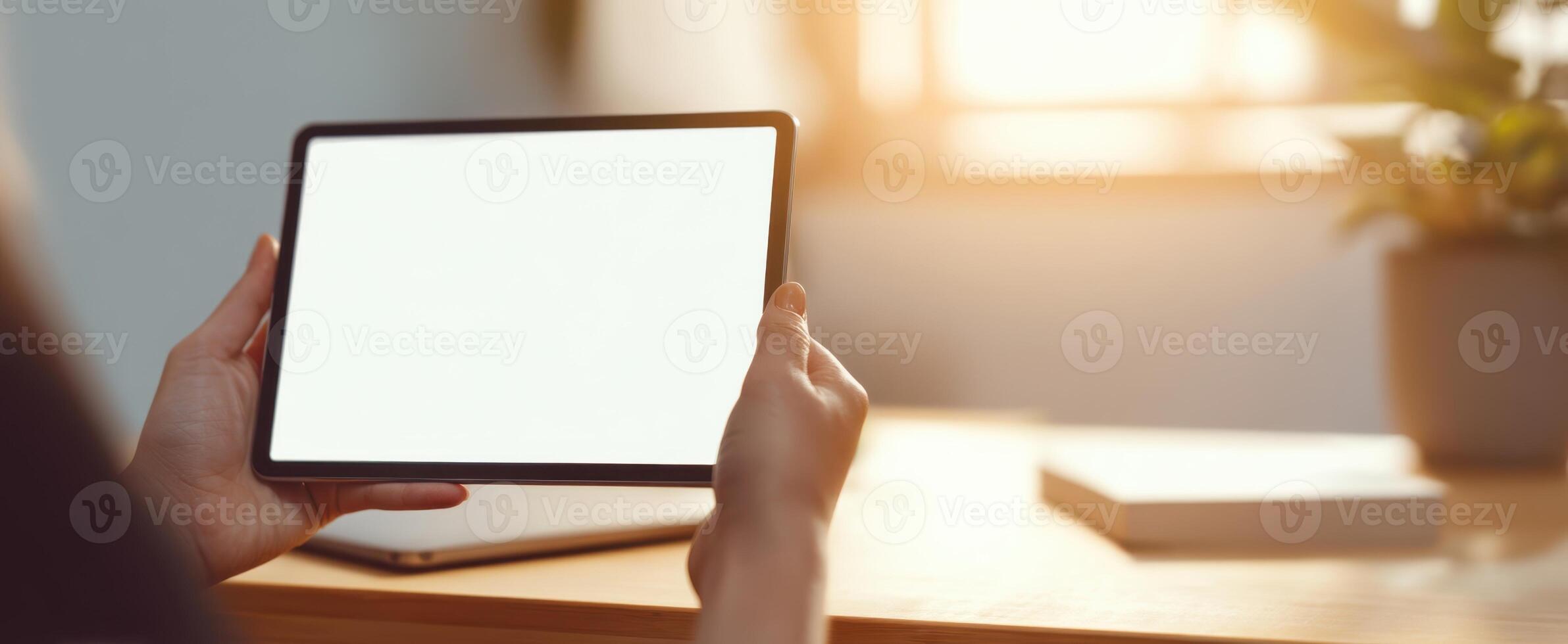 The modern tablet in hands ready for your creative design and ideas photo