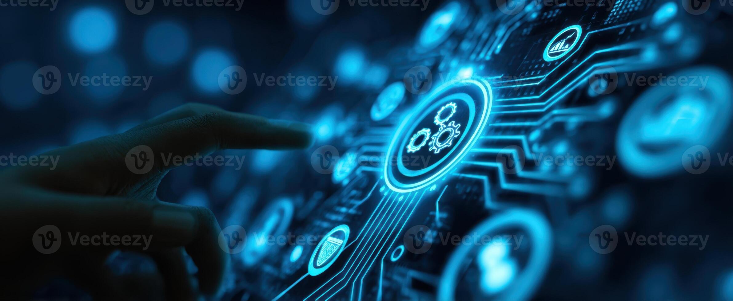 The futuristic interaction with a digital technology interface and network connections. photo