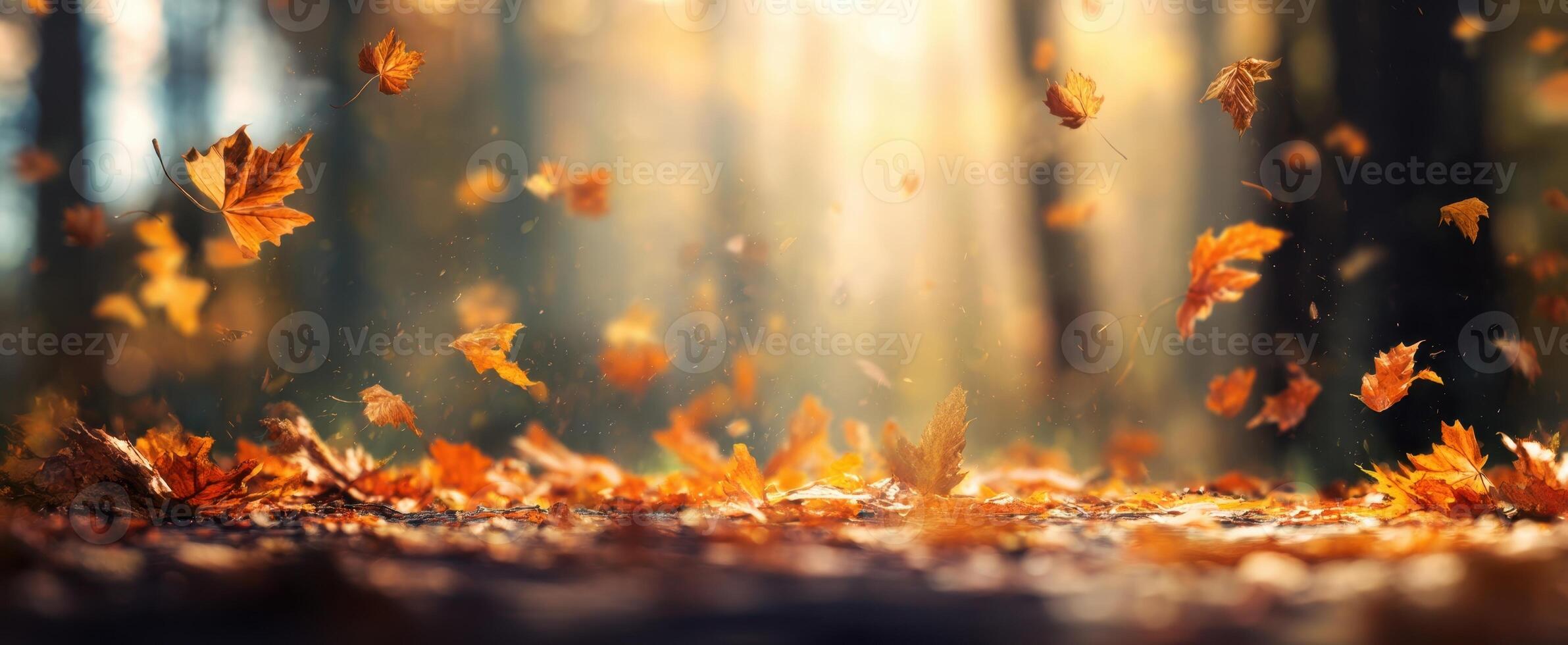The Falling Leaves Creating a Captivating Autumn Atmosphere in the Forest photo