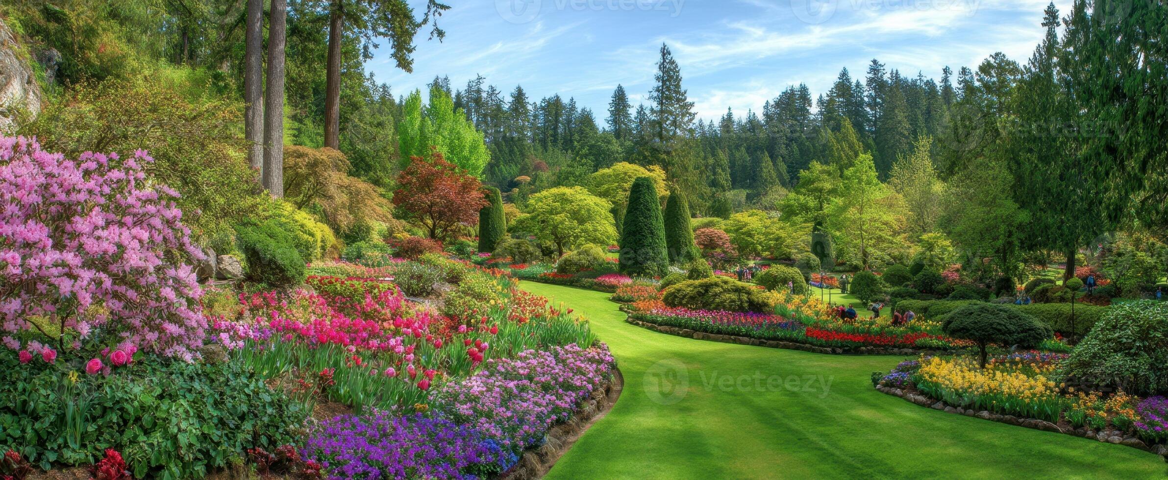 The vibrant floral garden showcasing a lush landscape in perfect harmony. photo