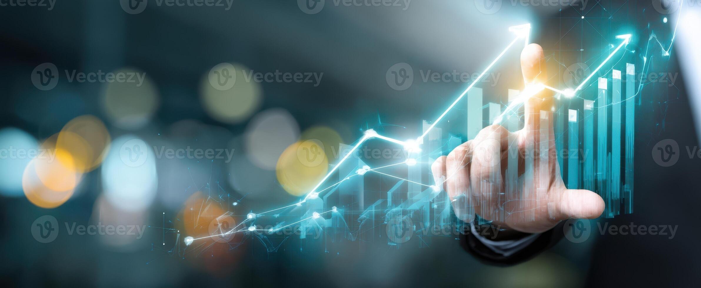 The Hand Interacting with a Digital Growth Graph in a Corporate Environment photo