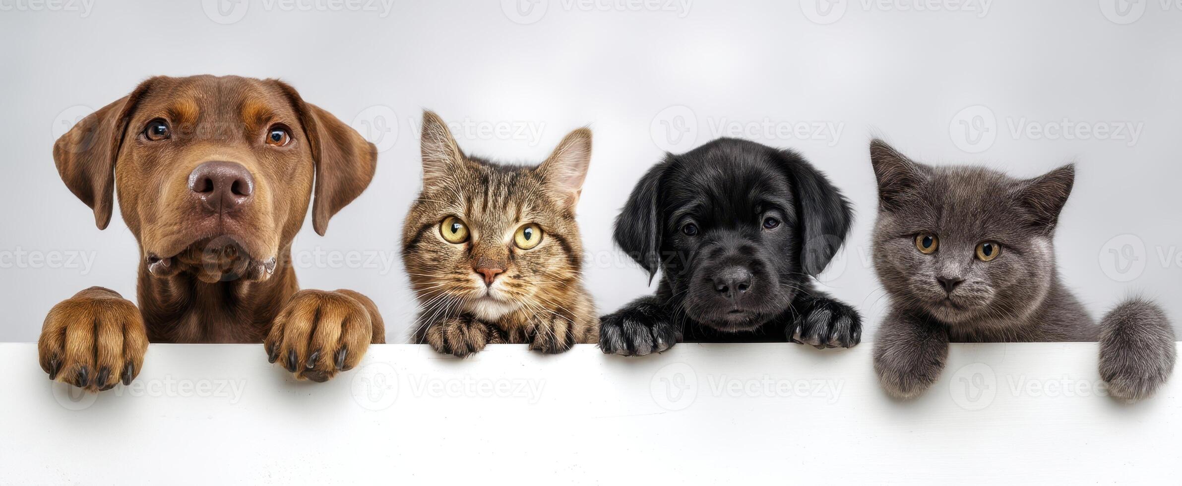The charming group of pets showcasing friendship and cuteness together. photo