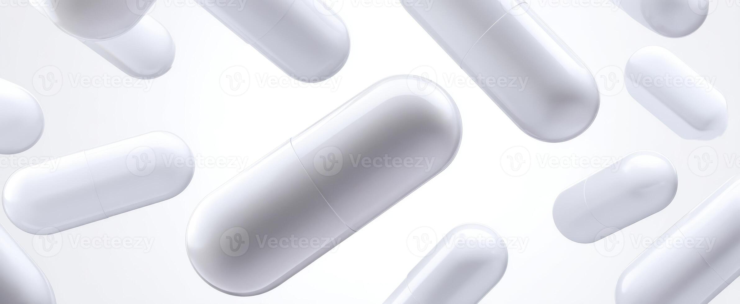 The floating white capsules showcasing advanced pharmaceutical design and health benefits. photo