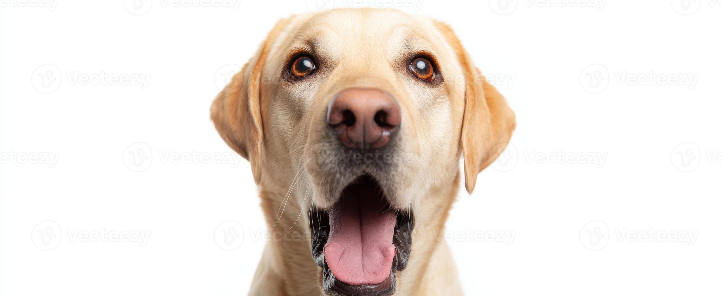 The joyful expression of a playful Labrador Retriever in close-up portrait. photo