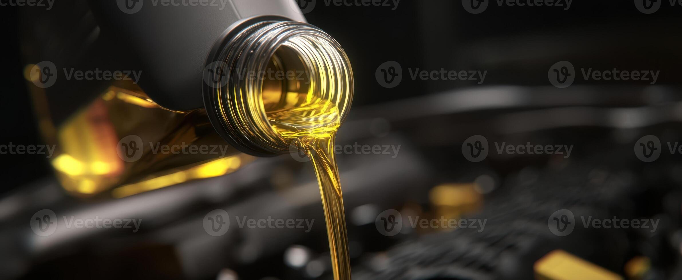 The oil pouring into the engine for optimal vehicle performance and maintenance. photo