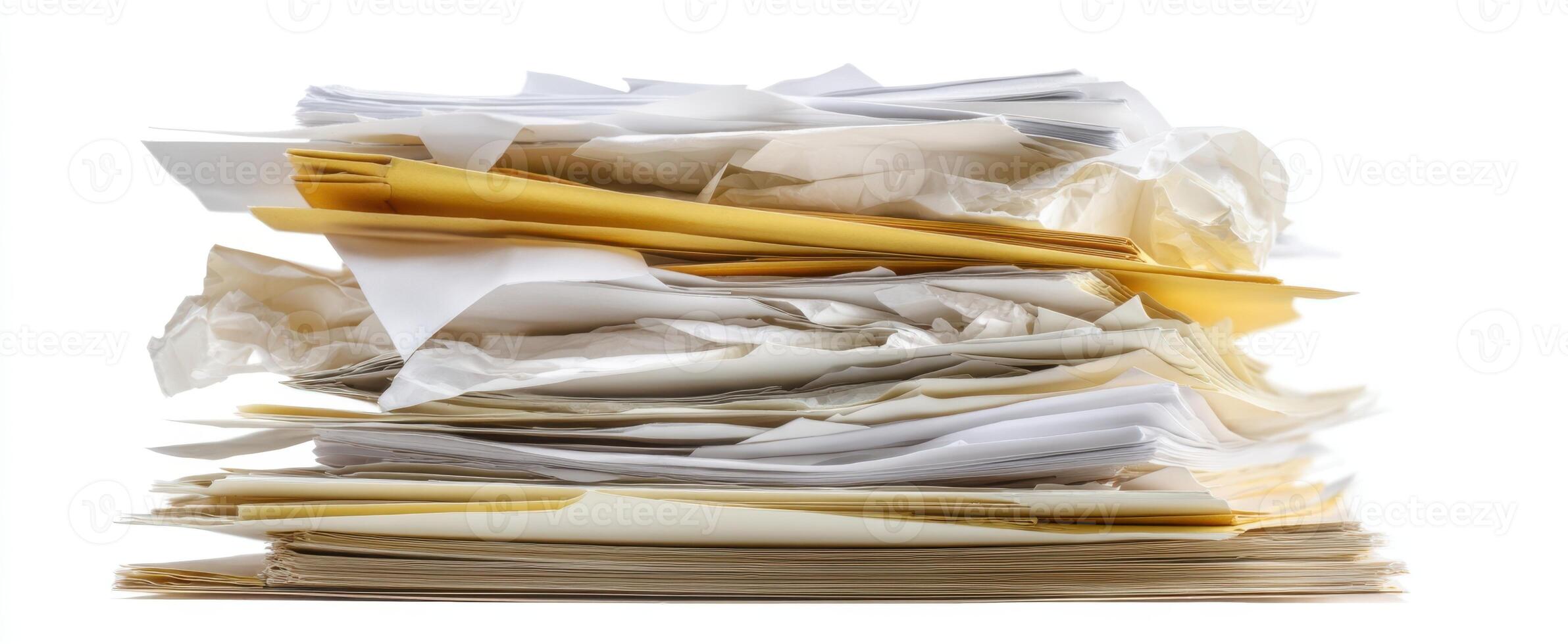 The cluttered stack of paperwork waiting for organization and review. photo