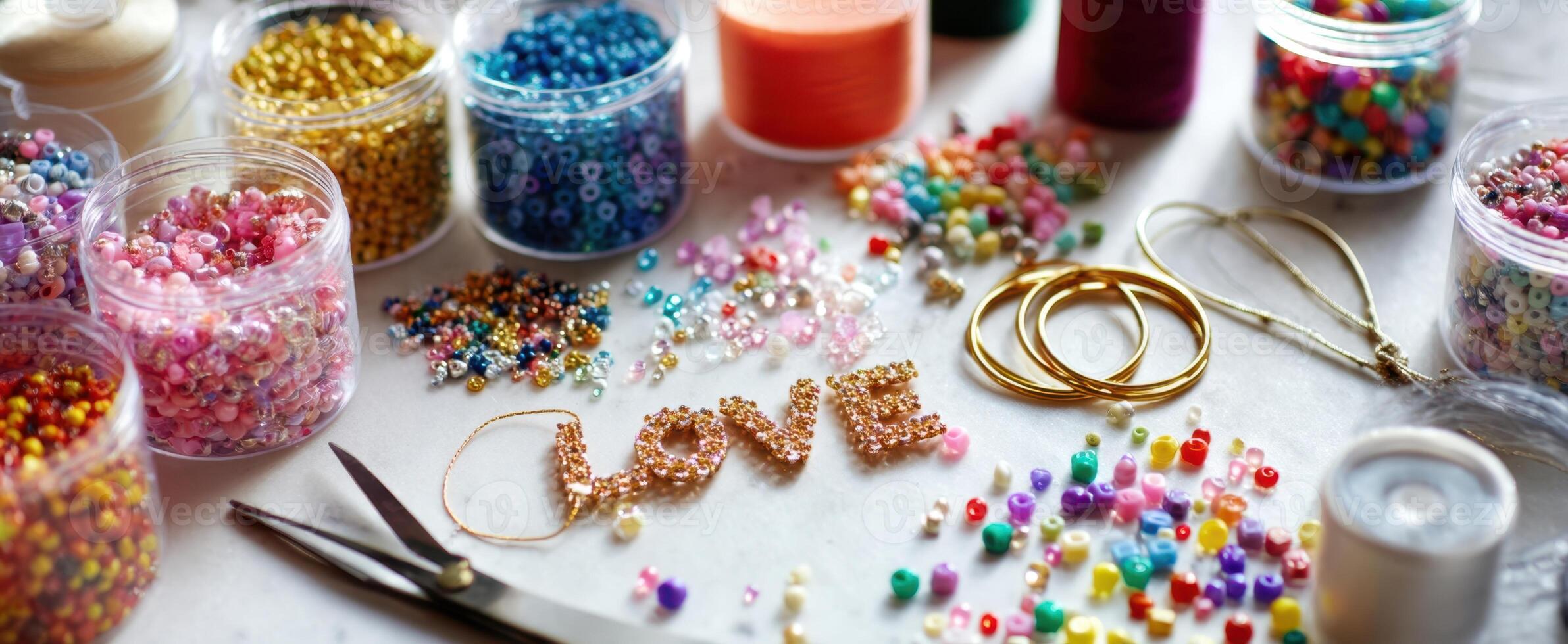 The vibrant array of beads and tools for creative jewelry making. photo