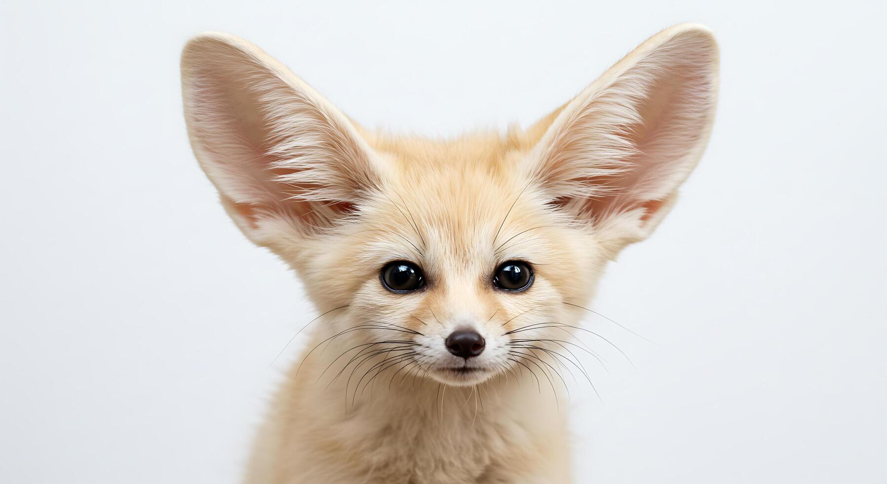 A fennec fox with big ears and a white background photo