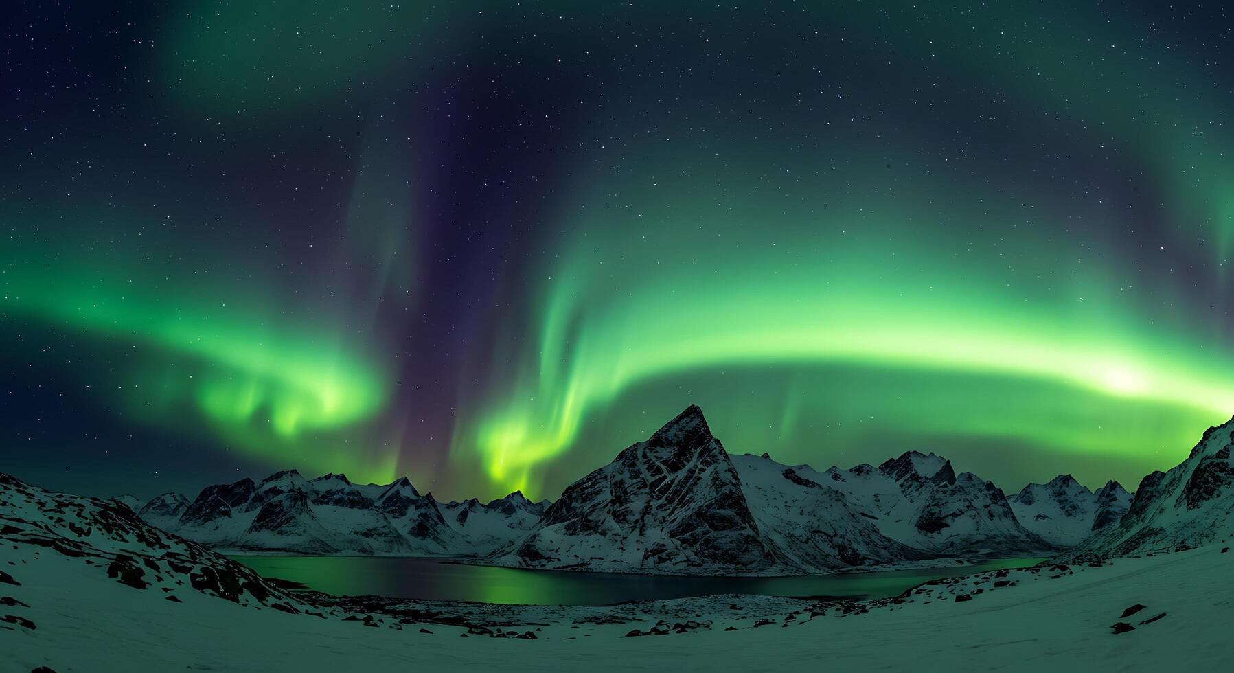The aurora borealis over the mountains in norway photo