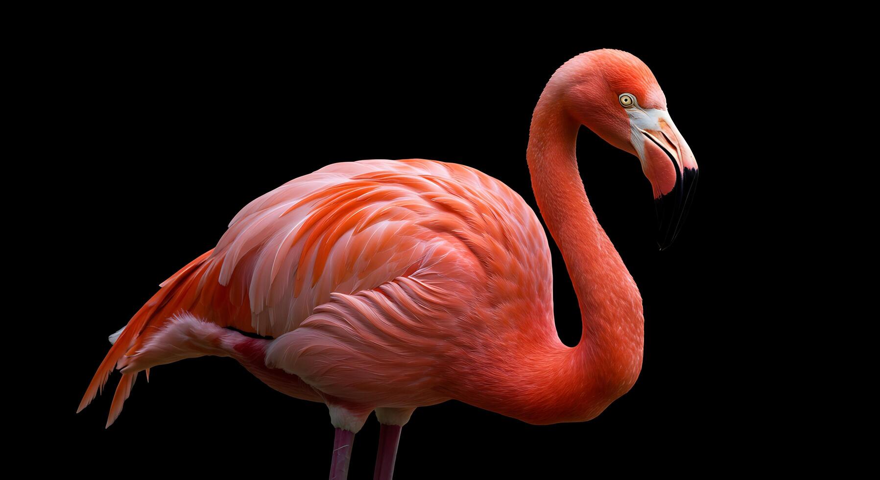 A flamingo is standing on a black background photo
