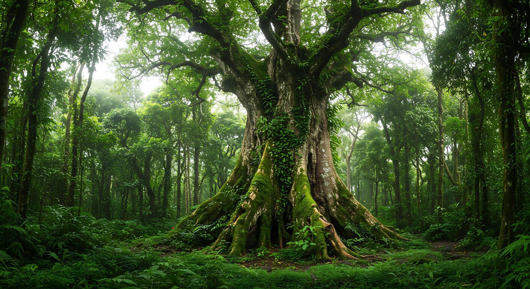A large tree in the middle of a forest photo