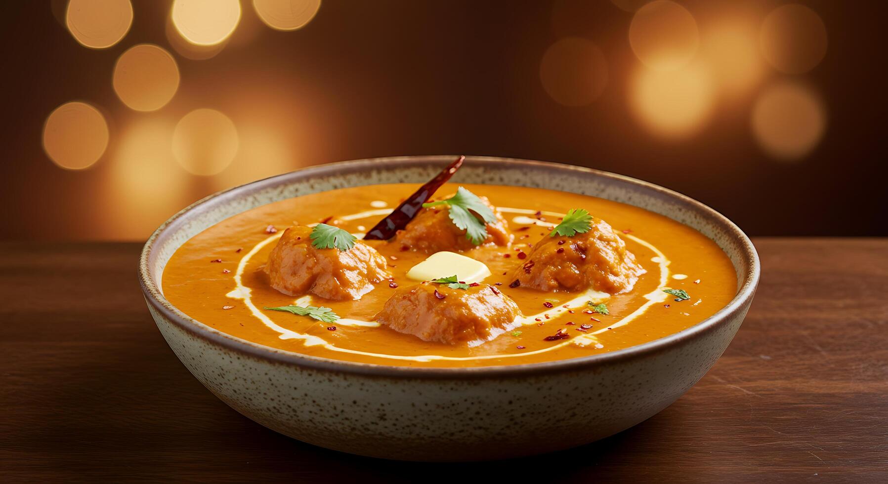 A bowl of soup on a table photo