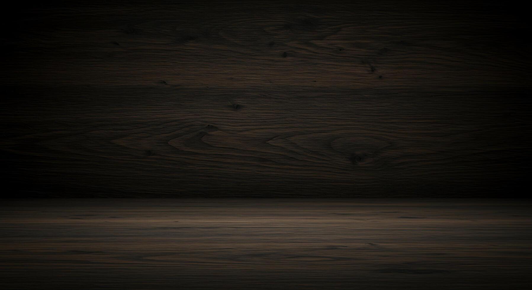Dark wood background with black wall and wooden floor photo