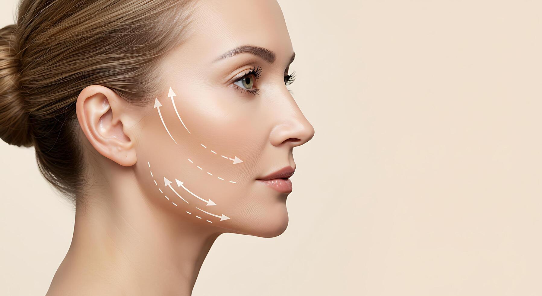 A woman with a face lift and a line on her neck photo