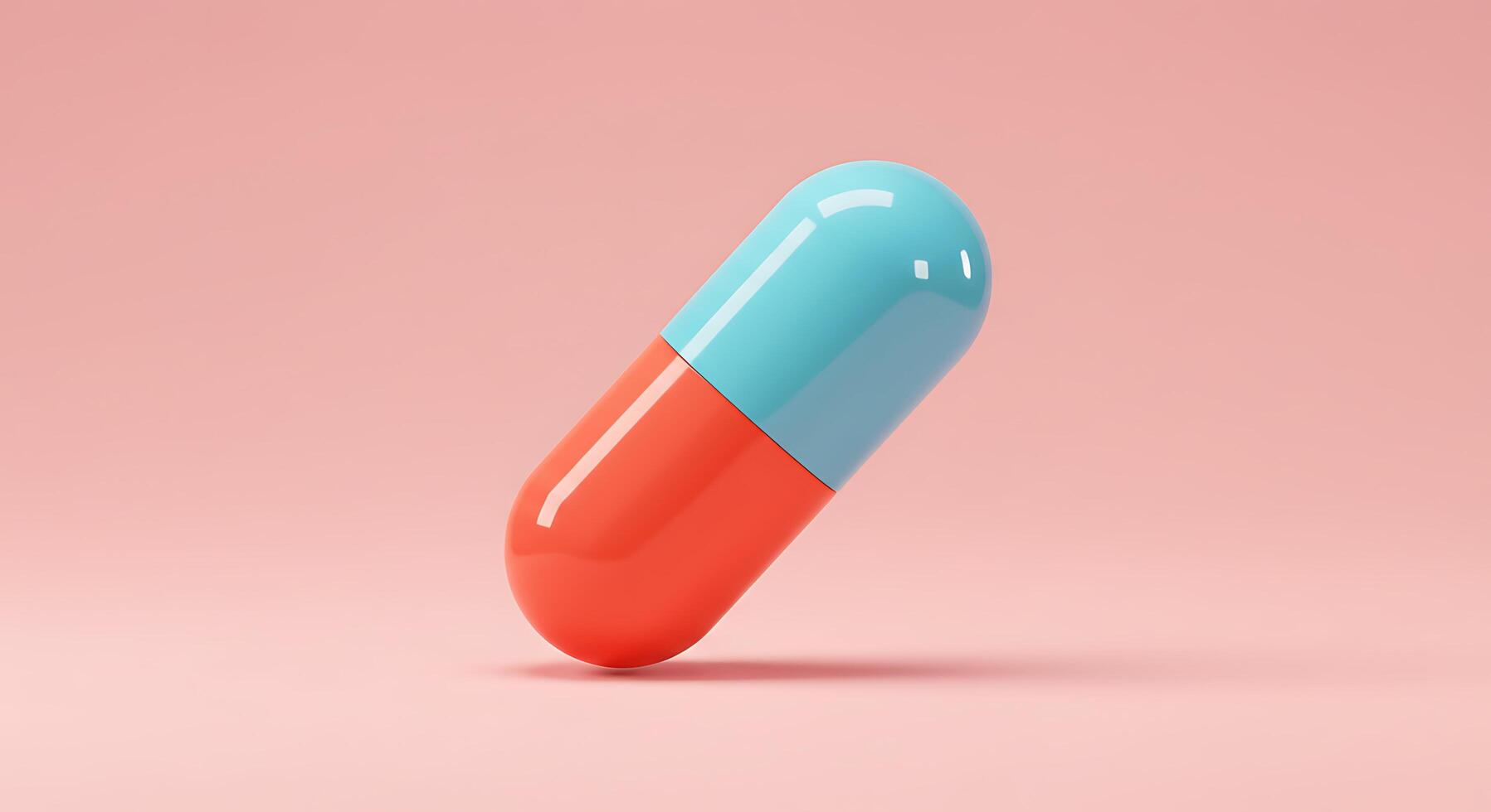 A pill on a pink background with a blue and red top photo