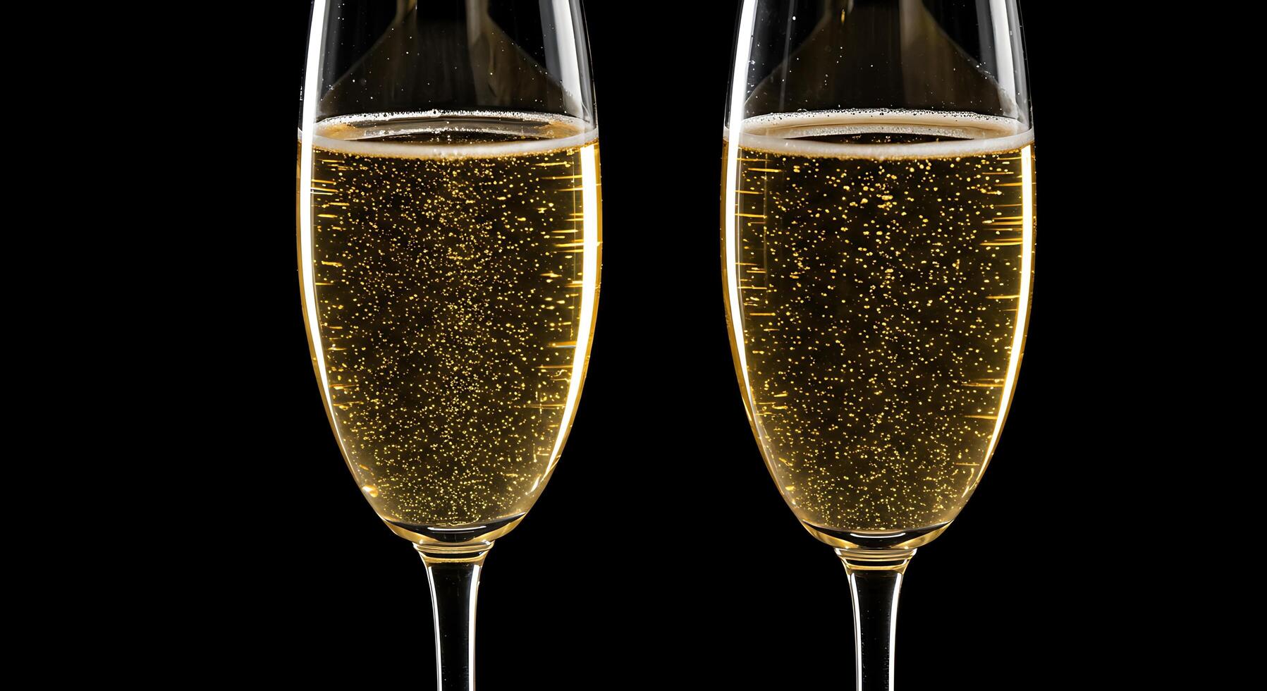 Two glasses of champagne are shown on a black background photo