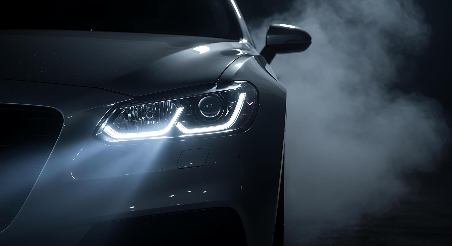 A car with fog coming out of the headlights photo