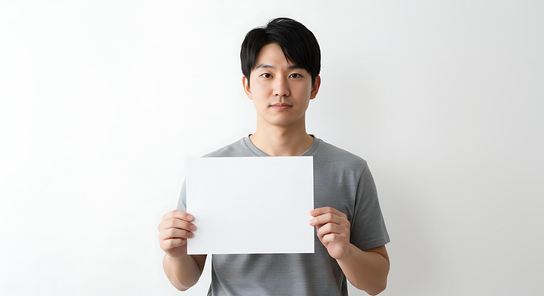 Asian man holding a blank paper photo