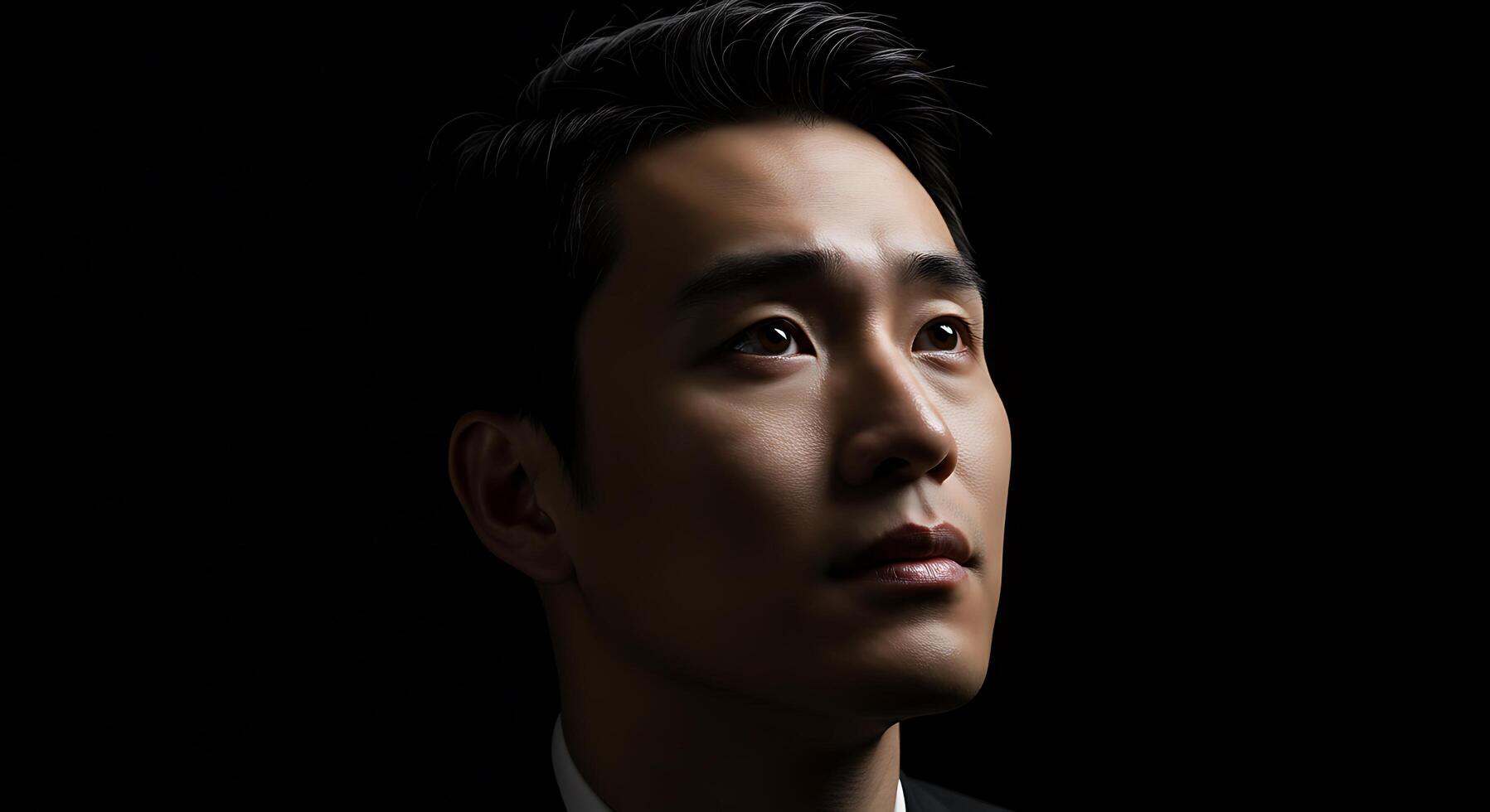 A man in a suit and tie looking up photo