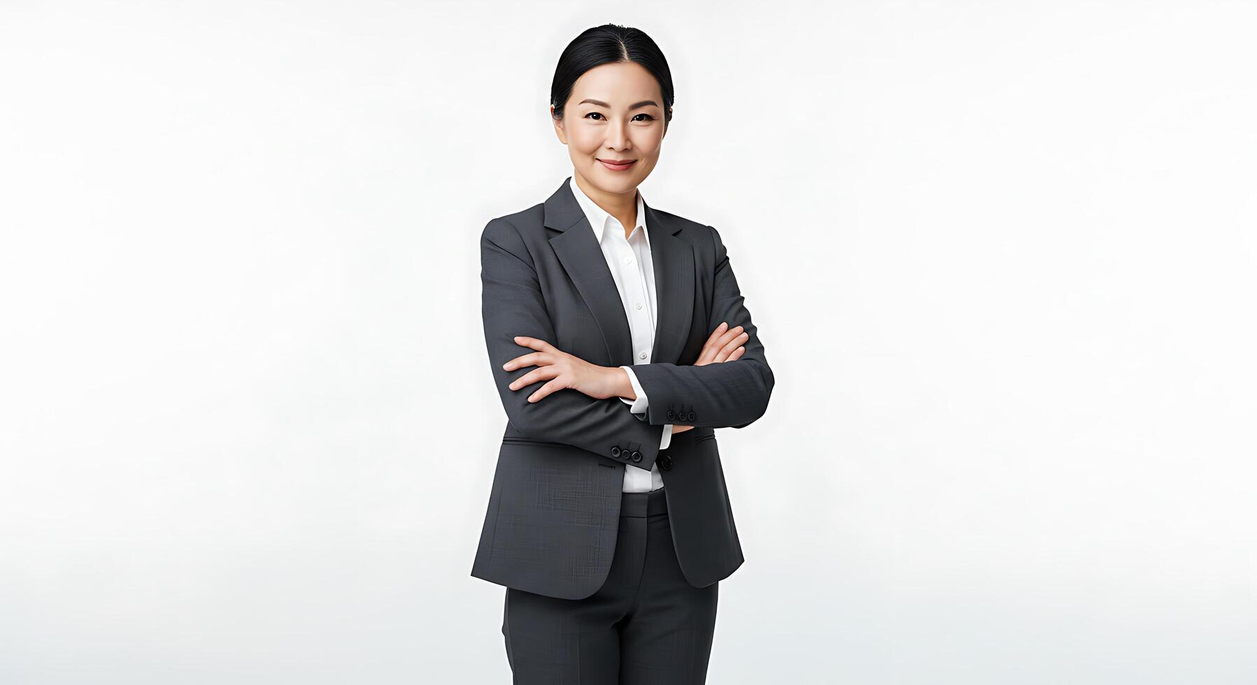 Asian business woman in suit standing with arms crossed photo