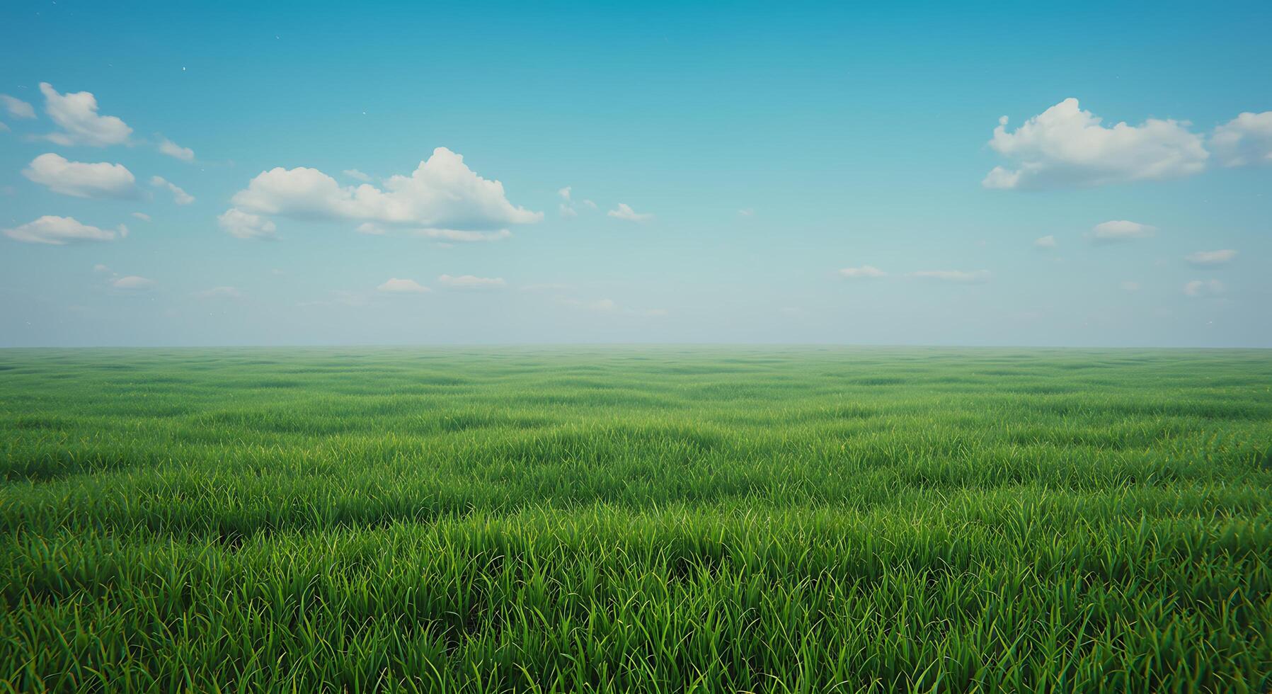 A green field with clouds and blue sky photo
