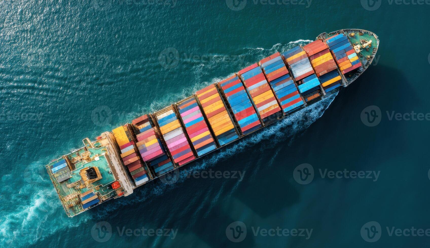 Navigating Global Trade An Aerial Perspective of a Cargo Ship at Sea photo