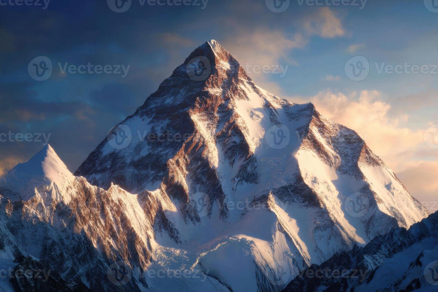 Majestic Mountain Peak Covered in Snow and Ice Under Beautiful Cloudy Blue Sky photo