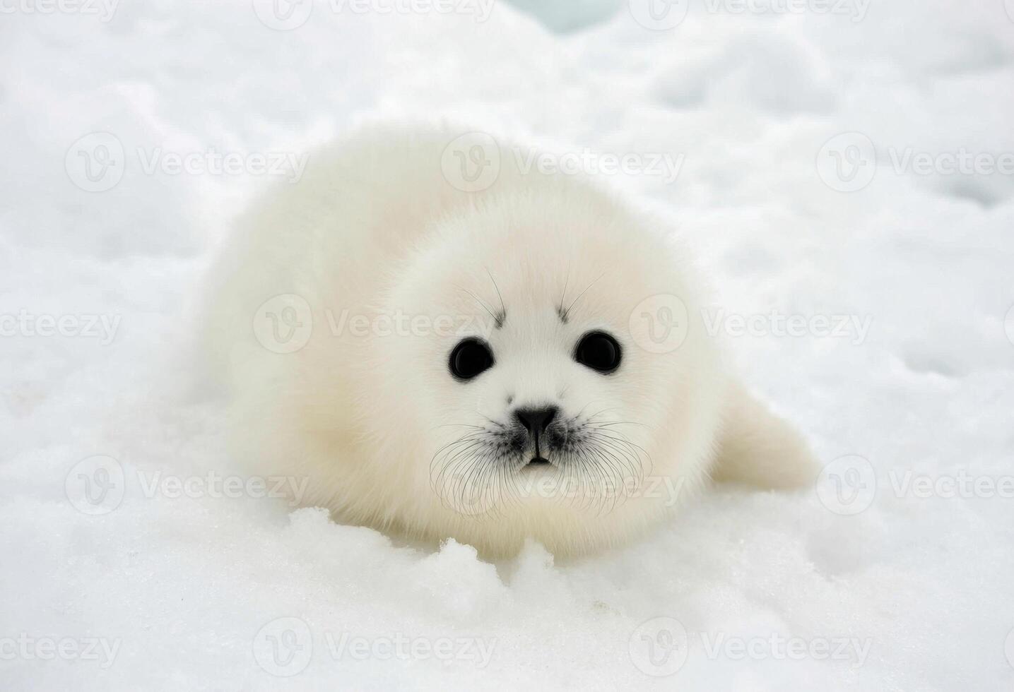 Adorable Harp Seal Pup on Ice A Portrait of Arctic Wildlife Innocence photo