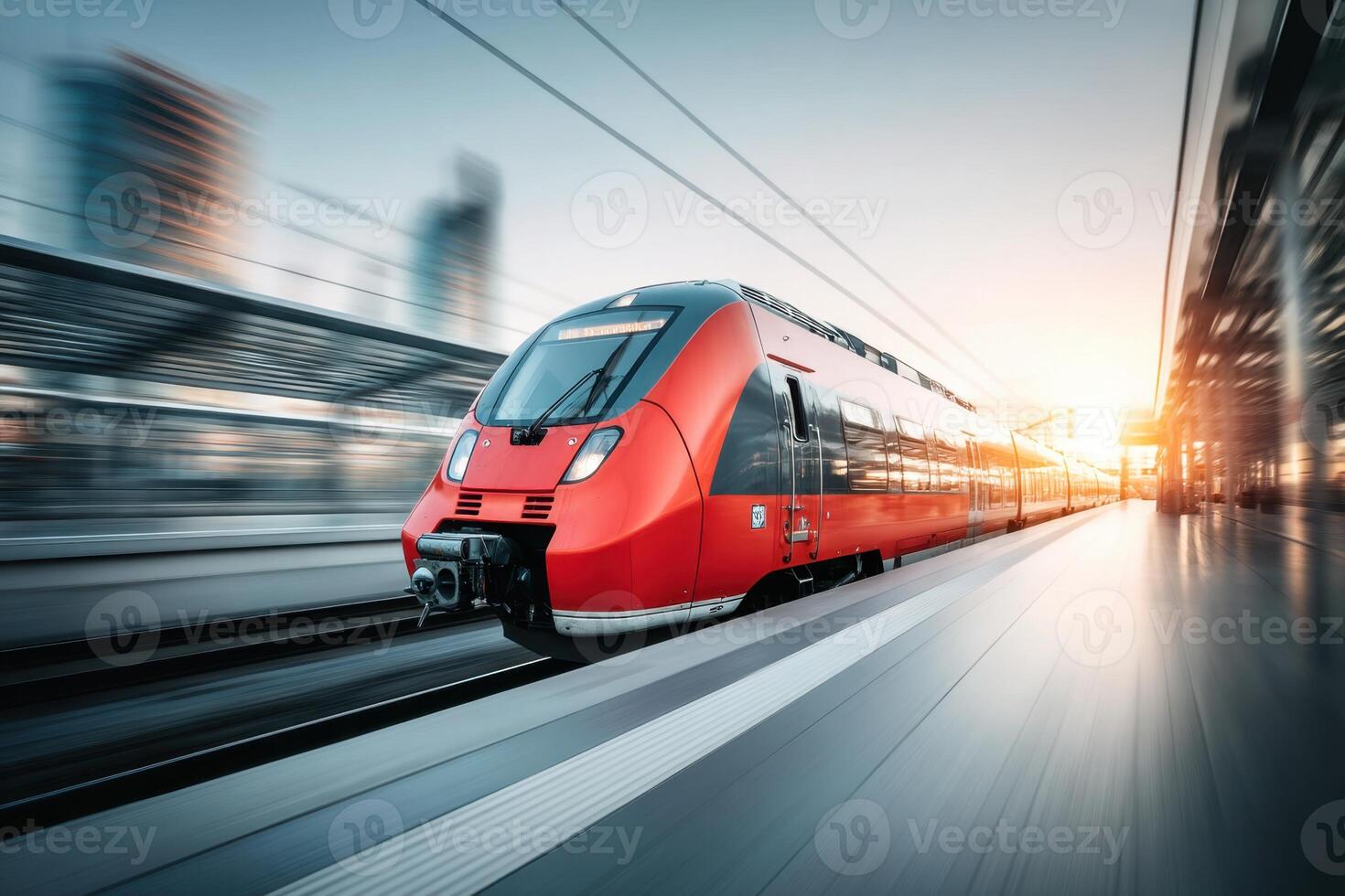 Modern Train on the Move A Quick and Easy Way to Travel Quickly photo