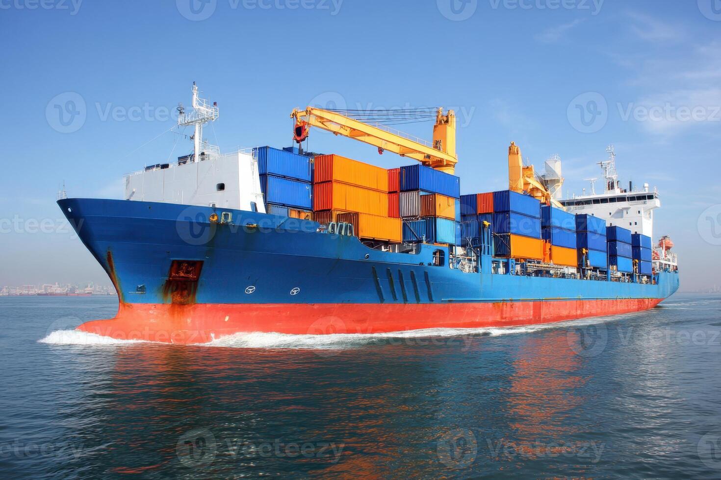 Large Cargo Ship at Sea Transportation and International Trade Shipping Concepts Ideas photo