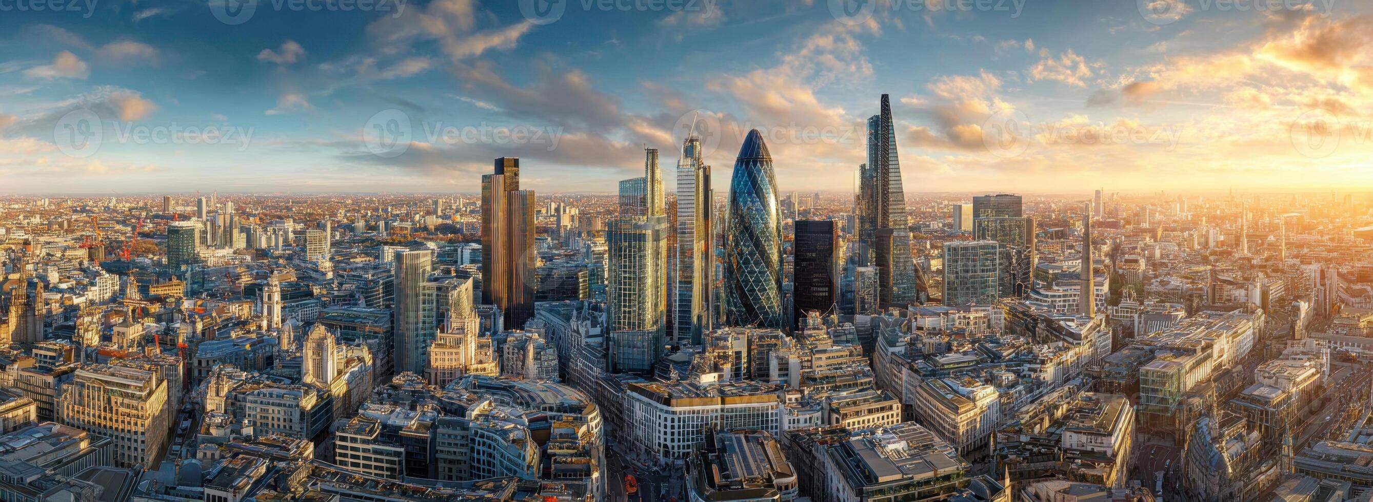Scenic Urban Landscape of London with Skyscrapers and Dramatic Sky Above photo