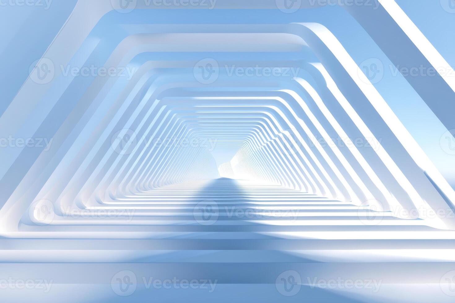 Futuristic Architectural Design Abstract Tunnel with Geometric Pattern and Soft Blue Colors photo
