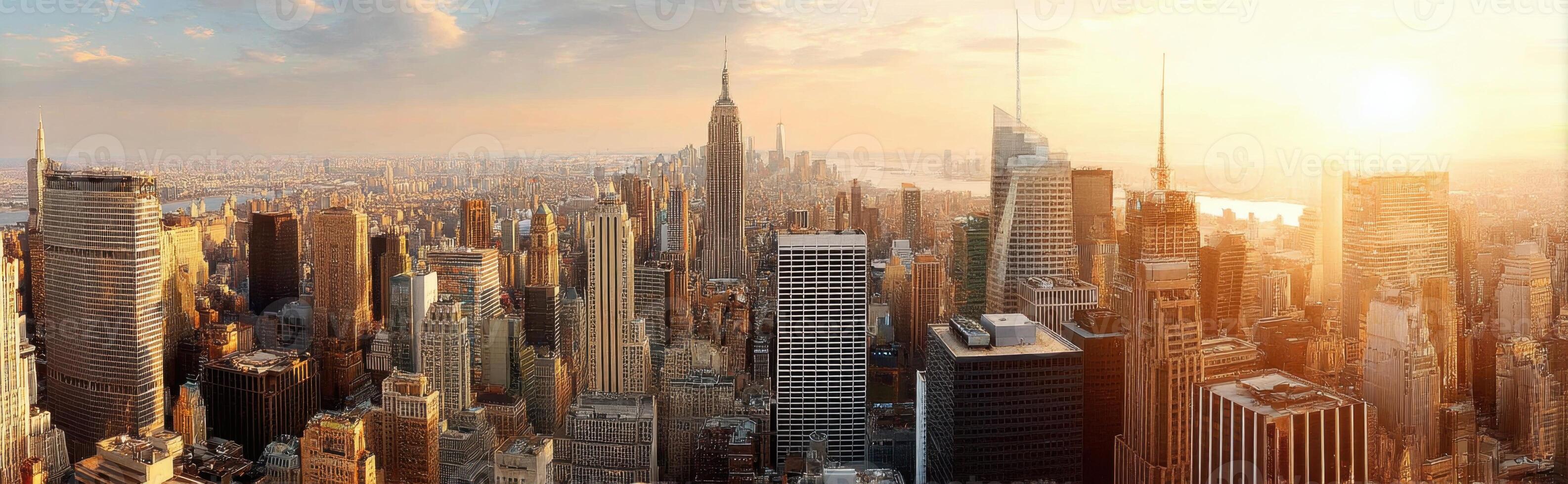 Golden Sunrise over New York City with Empire State Building Visible Light photo